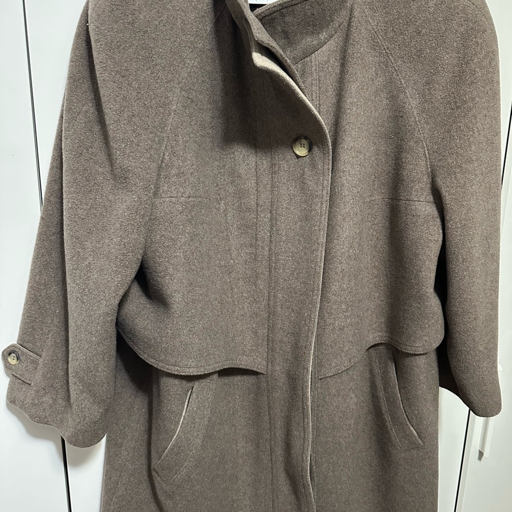 Brown Wool Cape with Relaxed Fit and Textured Fabric